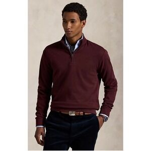 Polo Ralph Lauren Mens 2XLT Burgundy Pima Cotton Quarter Zip Sweater Tall